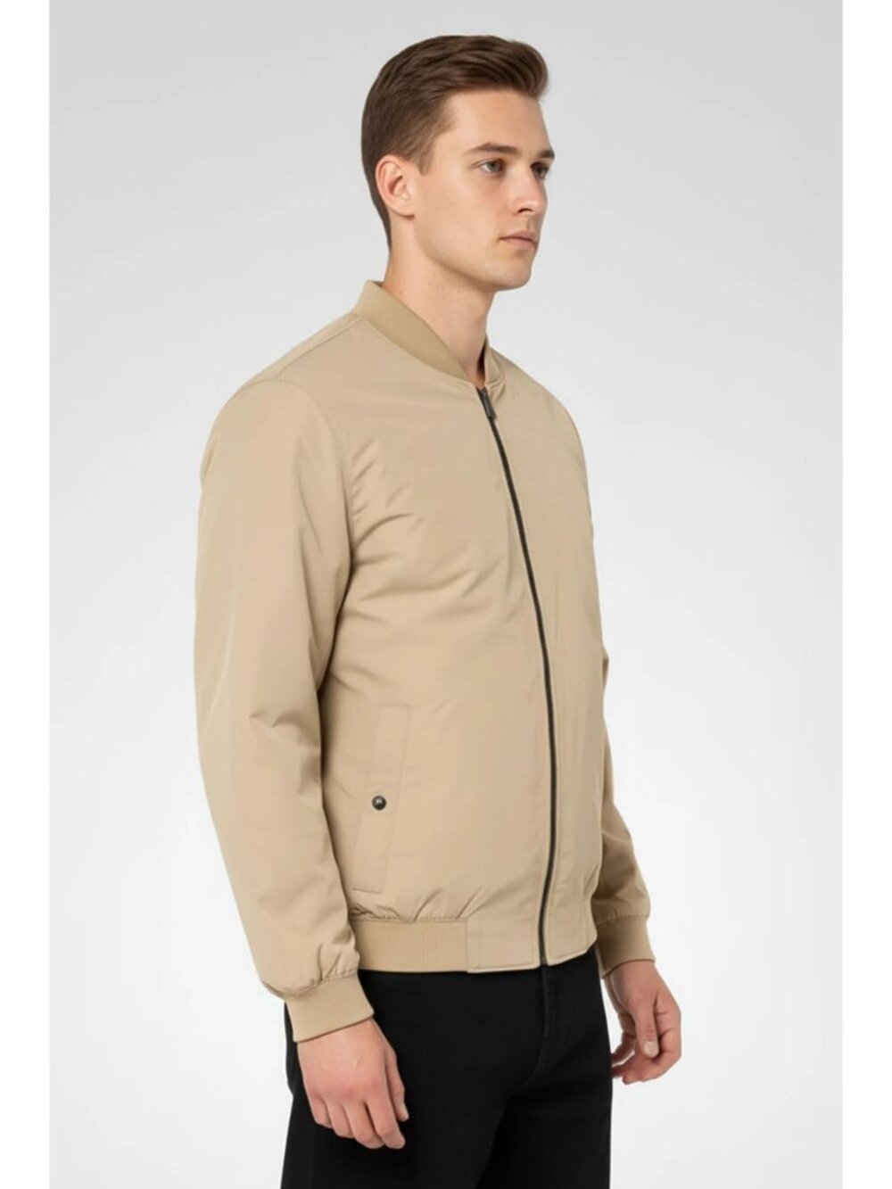 NWT Michael Kors Mens Medium Bomber Jacket Beige Full zip Quilted Interior